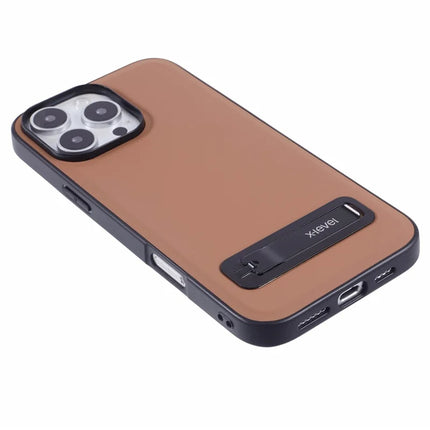 X-LEVEL For iPhone 16 Pro Max Phone Case Leather Coated PC TPU Back Cover with Metal Kickstand