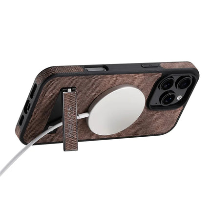 SUTENI G2 For iPhone 16 Pro Max Case Compatible with MagSafe Kickstand Denim Texture Leather Back Cover