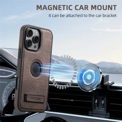 SUTENI G2 For iPhone 16 Pro Max Case Compatible with MagSafe Kickstand Denim Texture Leather Back Cover