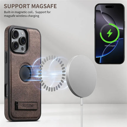 SUTENI G2 For iPhone 16 Pro Max Case Compatible with MagSafe Kickstand Denim Texture Leather Back Cover
