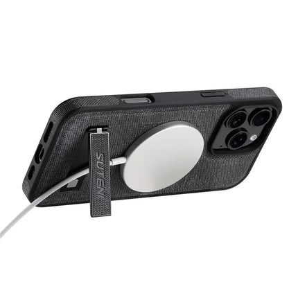 SUTENI G2 For iPhone 16 Pro Max Case Compatible with MagSafe Kickstand Denim Texture Leather Back Cover