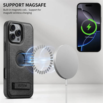 SUTENI G2 For iPhone 16 Pro Max Case Compatible with MagSafe Kickstand Denim Texture Leather Back Cover