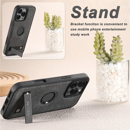 SUTENI G2 For iPhone 16 Pro Max Case Compatible with MagSafe Kickstand Denim Texture Leather Back Cover