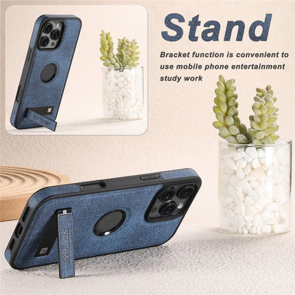 SUTENI G2 For iPhone 16 Pro Max Case Compatible with MagSafe Kickstand Denim Texture Leather Back Cover