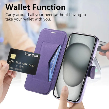 For iPhone 13 Case Compatible with MagSafe Detachable Leather Phone Cover with Lens Film