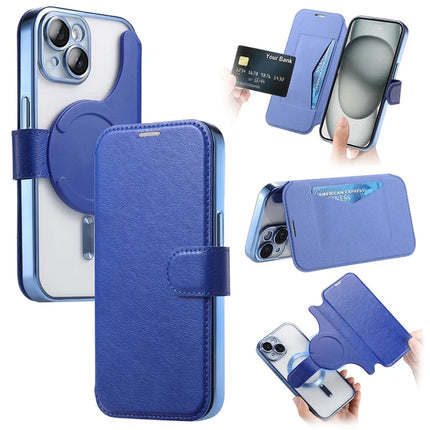 For iPhone 13 Case Compatible with MagSafe Detachable Leather Phone Cover with Lens Film - Blue