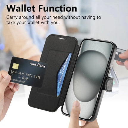 For iPhone 13 Case Compatible with MagSafe Detachable Leather Phone Cover with Lens Film