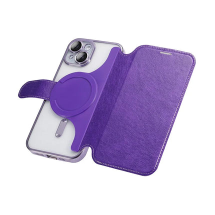 For iPhone 14 Case Compatible with MagSafe Detachable Leather Phone Cover with Lens Film