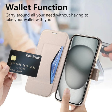 For iPhone 14 Case Compatible with MagSafe Detachable Leather Phone Cover with Lens Film