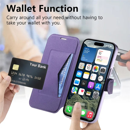 For iPhone 15 Pro Max Case Compatible with MagSafe Detachable Leather Phone Cover with Lens Film