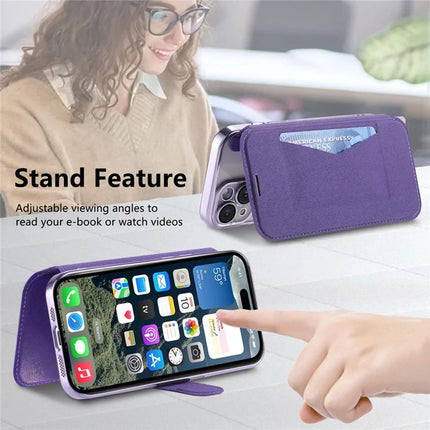 For iPhone 15 Pro Max Case Compatible with MagSafe Detachable Leather Phone Cover with Lens Film