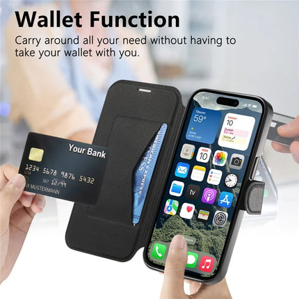 For iPhone 15 Pro Max Case Compatible with MagSafe Detachable Leather Phone Cover with Lens Film