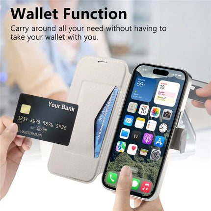 For iPhone 15 Pro Max Case Compatible with MagSafe Detachable Leather Phone Cover with Lens Film