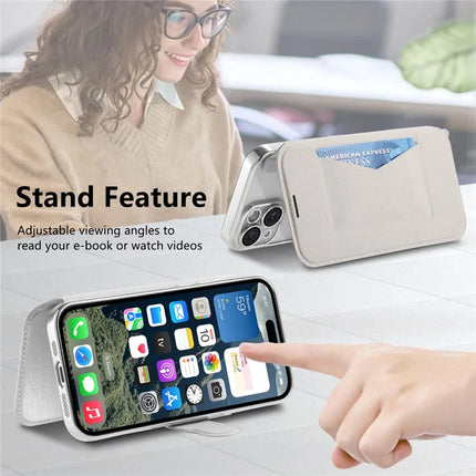 For iPhone 15 Pro Max Case Compatible with MagSafe Detachable Leather Phone Cover with Lens Film