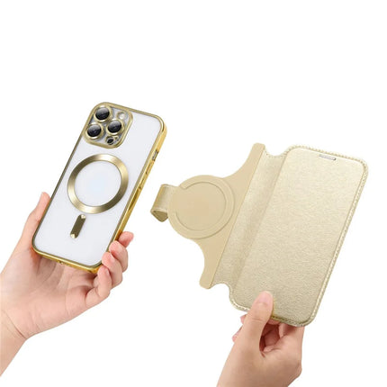 For iPhone 15 Pro Max Case Compatible with MagSafe Detachable Leather Phone Cover with Lens Film