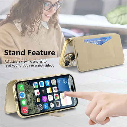 For iPhone 15 Pro Max Case Compatible with MagSafe Detachable Leather Phone Cover with Lens Film