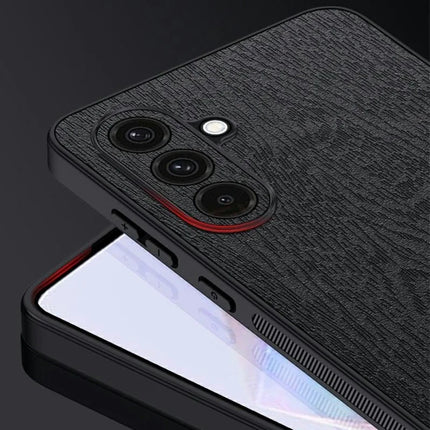 For Samsung Galaxy A56 5G Case Wood Texture PU Leather Coated PC TPU Phone Cover