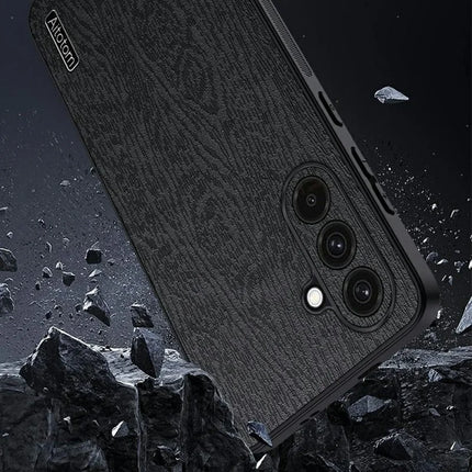 For Samsung Galaxy A56 5G Case Wood Texture PU Leather Coated PC TPU Phone Cover