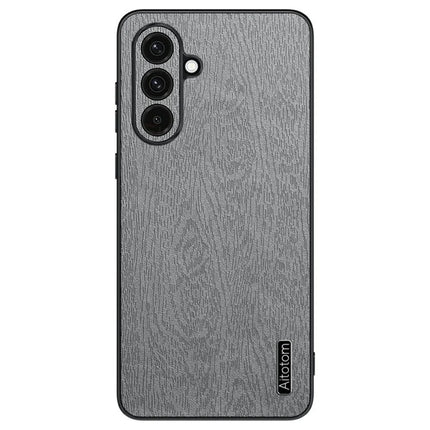 For Samsung Galaxy A56 5G Case Wood Texture PU Leather Coated PC TPU Phone Cover - Grey