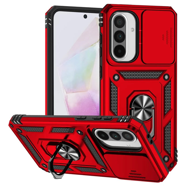 For Samsung Galaxy A36 5G Case PC + TPU Phone Cover with Lens Protection Kickstand - Red