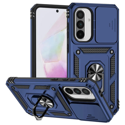 For Samsung Galaxy A36 5G Case PC + TPU Phone Cover with Lens Protection Kickstand - Blue