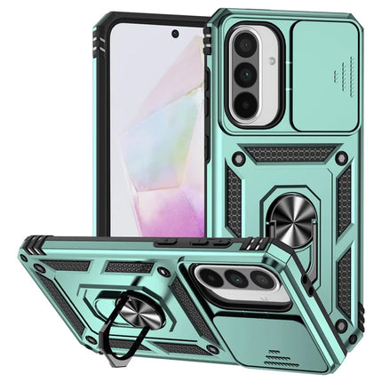 For Samsung Galaxy A36 5G Case PC + TPU Phone Cover with Lens Protection Kickstand - Blackish Green