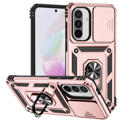 For Samsung Galaxy A36 5G Case PC + TPU Phone Cover with Lens Protection Kickstand - Rose Gold