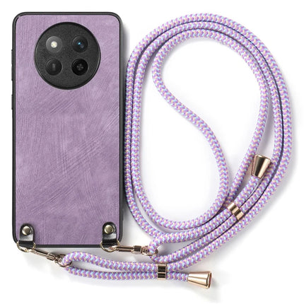 For Honor X60 Pro 5G Case Retro Texture Leather Coated PC+TPU Phone Cover with Hanging Rope - Purple