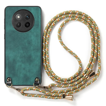 For Honor X60 Pro 5G Case Retro Texture Leather Coated PC+TPU Phone Cover with Hanging Rope - Green