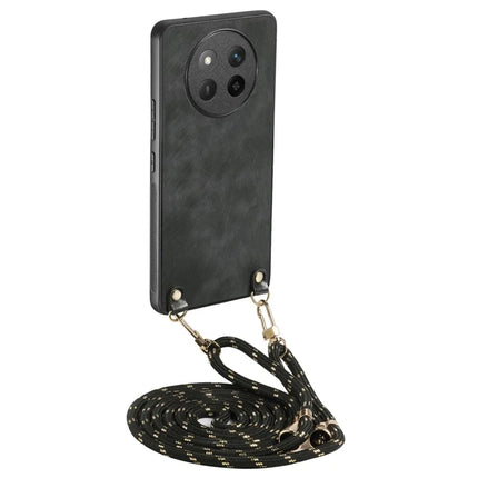 For Honor X60 Pro 5G Case Retro Texture Leather Coated PC+TPU Phone Cover with Hanging Rope