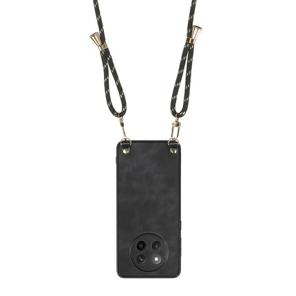 For Honor X60 Pro 5G Case Retro Texture Leather Coated PC+TPU Phone Cover with Hanging Rope