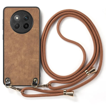 For Honor X60 Pro 5G Case Retro Texture Leather Coated PC+TPU Phone Cover with Hanging Rope - Brown