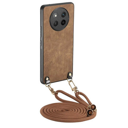 For Honor X60 Pro 5G Case Retro Texture Leather Coated PC+TPU Phone Cover with Hanging Rope