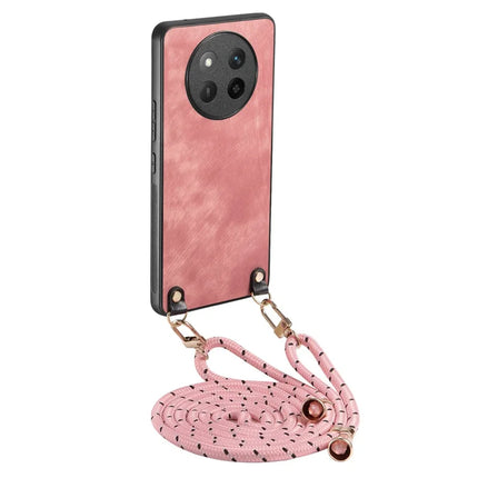 For Honor X60 Pro 5G Case Retro Texture Leather Coated PC+TPU Phone Cover with Hanging Rope