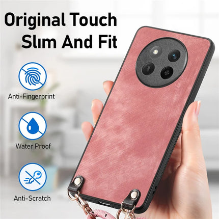 For Honor X60 Pro 5G Case Retro Texture Leather Coated PC+TPU Phone Cover with Hanging Rope