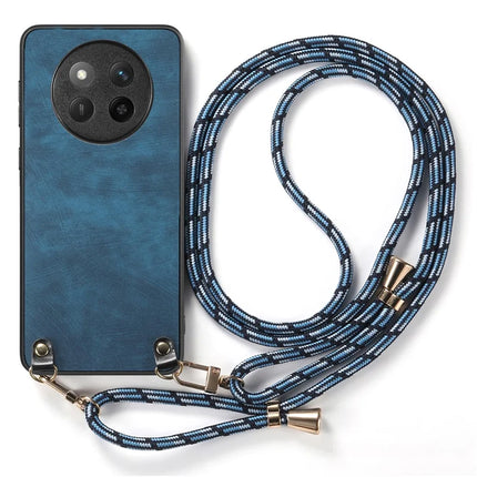 For Honor X60 Pro 5G Case Retro Texture Leather Coated PC+TPU Phone Cover with Hanging Rope - Blue
