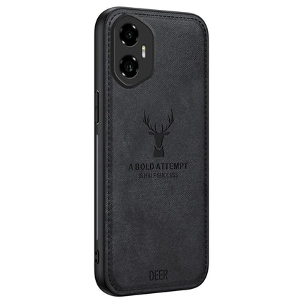For Honor 300 Case Deer Pattern Cloth Texture PU Leather Hybrid Phone Cover - Black