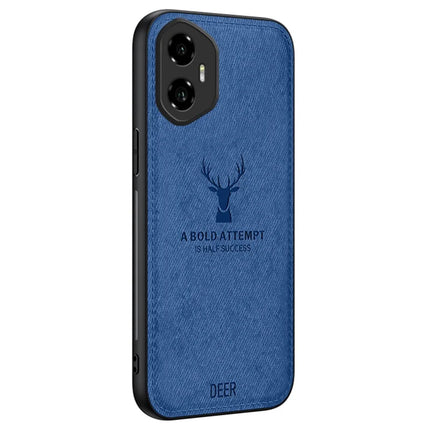 For Honor 300 Case Deer Pattern Cloth Texture PU Leather Hybrid Phone Cover - Blue