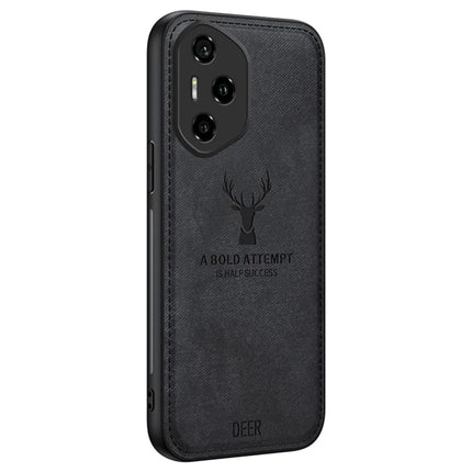 For Honor 300 Pro Case Deer Pattern Cloth Texture PU Leather Hybrid Phone Cover - Black