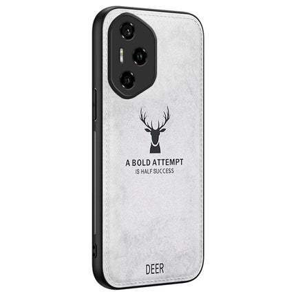 For Honor 300 Pro Case Deer Pattern Cloth Texture PU Leather Hybrid Phone Cover - Grey