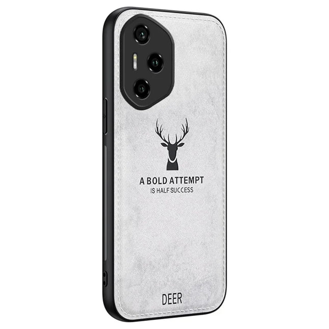 For Honor 300 Pro Case Deer Pattern Cloth Texture PU Leather Hybrid Phone Cover - Grey