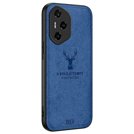 For Honor 300 Pro Case Deer Pattern Cloth Texture PU Leather Hybrid Phone Cover - Blue