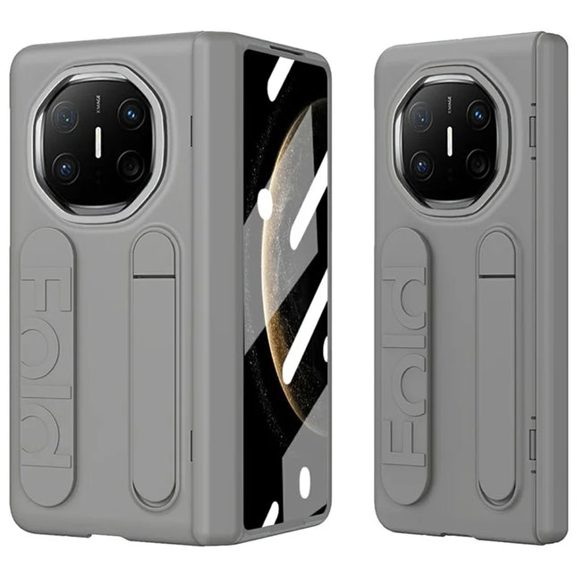 For Huawei Mate X6 Case Kickstand Wristband PC Phone Cover with Tempered Glass Film - Grey
