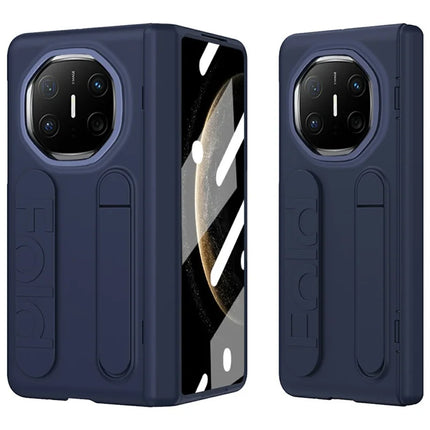 For Huawei Mate X6 Case Kickstand Wristband PC Phone Cover with Tempered Glass Film - Blue
