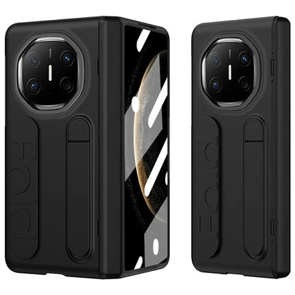 For Huawei Mate X6 Case Kickstand Wristband PC Phone Cover with Tempered Glass Film - Black