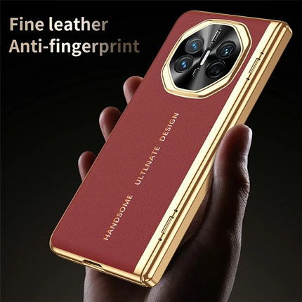 For Huawei Mate X6 Case PU Leather+PC Electroplating Phone Cover with Tempered Glass Screen Film