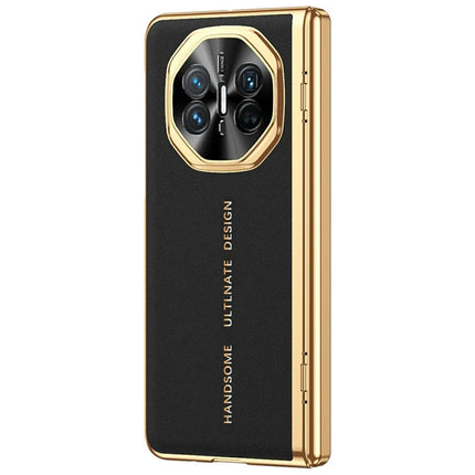 For Huawei Mate X6 Case PU Leather+PC Electroplating Phone Cover with Tempered Glass Screen Film