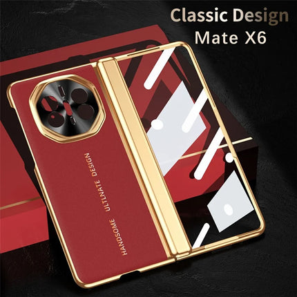 For Huawei Mate X6 Case PU Leather+PC Electroplating Phone Cover with Tempered Glass Screen Film