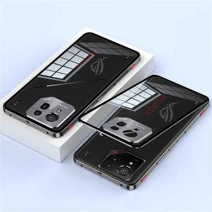 For Asus ROG Phone 9 Pro 5G / Phone 9 5G Case Metal Frame Tempered Glass Back Mobile Cover with Slide Key - Tarnish