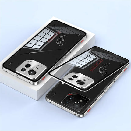 For Asus ROG Phone 9 Pro 5G / Phone 9 5G Case Metal Frame Tempered Glass Back Mobile Cover with Slide Key - Silver